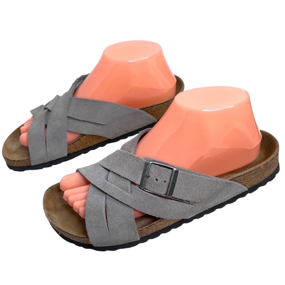 BIRKENSTOCK Lugano Soft Footbed Suede Leather Sandal in Gray Criss Cross W's 39 - Picture 4 of 12